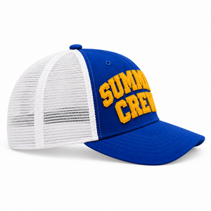 Casquette de baseball OEM personnalisée bleue et blanche en maille avec logo lettre appliqué en feutre, 6 panneaux, respirante, snapback, streetwear extérieur Y2K - Product Image 3