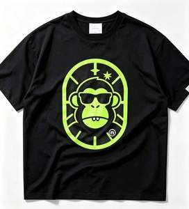 Camiseta Unisex Negra de Manga Corta con Cuello Redondo, Diseño de Mono de Dibujos Animados con Estampado Metálico, Estilo Urbano, 100% Algodón, 180g, Alta Calidad - Product Image 4