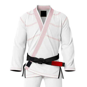 Kimono BJJ blanc 100% coton, surpiqûres rouges, ceinture noire, unisexe adulte, coupe régulière, respirant, léger, séchage rapide, pour arts martiaux - Product Image 3