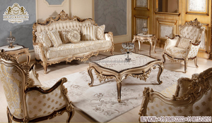 Ensemble de canapés de salon de luxe rembourrés en noyer poli Ensemble de canapés antiques sculptés à la main Meubles de salon de style européen - Product Image 5