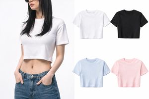 Top Corto de Mujer, Estilo Dulce, Tejido Sólido de 220 g/m², Transpirable, Ecológico, Corte Ajustado, Cuello Redondo, Manga Corta, Algodón y Elastano, para Verano - Product Image 2