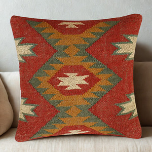 Coussin de siège et de dossier en laine et jute tissé à la main, style rustique élégant, motif multicolore, pour chaise de maison, d'hôtel ou de bureau - Product Image 5