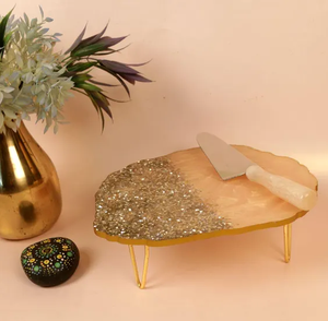 Epoxy Resin <b>Cake</b> <b>Stand</b> Christmas Parties Decoration Metal handle <b>Cake</b> <b>Stand</b> With Coaster Grey Resin Hot Sale - Product Image 5