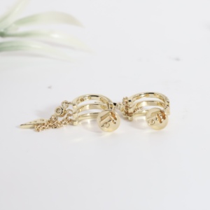 Gold Bali Huggie Hoop <b>Earrings</b> Classic Triple Row Lab Grown <b>Diamond</b> Brilliant Cut Crystal Multi Strand <b>Dangle</b> Tassel Fine - Product Image 4