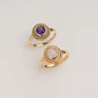 Bague élégante en laiton électroplaqué avec cabochon rond en quartz rose, taille fixe, sertie d'une halo, faite à la main, bijoux pour femme, sertissage closier