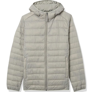 Men Light Gray Hooded Solid Color Polyester Filling Casual Winter Wear <b>Puffer</b> <b>Jacket</b> Available For Sale Now In Reasonable Price - Product Image 3