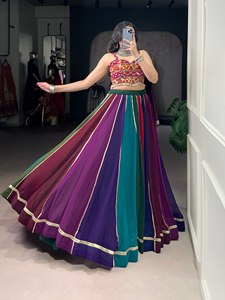 HENIXA CREATION Lehenga Choli traditionnel multicolore en faux georgette réversible, extensible et à séchage rapide pour femmes indiennes/pakistanaises - Product Image 5