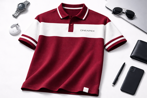 Polo pour homme rayé blanc et bordeaux, logo personnalisé, manches courtes, vêtements de sport pour le golf et le tennis, uniforme décontracté - Product Image 3