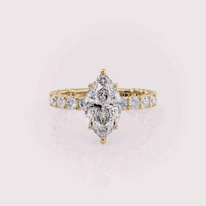 Marquise Cut Lab Grown <b>Diamond</b> Engagement <b>Ring</b> in 14K Yellow Gold Pave Wedding <b>Ring</b> Elegant Solitaire Promise <b>Ring</b> for Women - Product Image 1