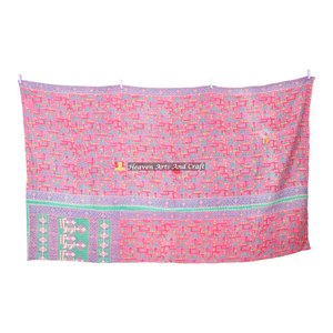 Indian Kantha Handmade 100% Cotton Bedspread <b>Quilt</b> Gudri <b>Throw</b> Blanket Indian Reversible Hand Stitched Heavy <b>Throw</b> Old Sari - Product Image 2