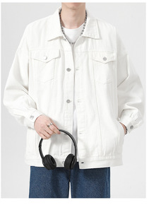 Blouson en jean tendance coupe ajustée pour homme, édition pure, style motard en toile, design perforé, coupe ample et décontractée - Product Image 3