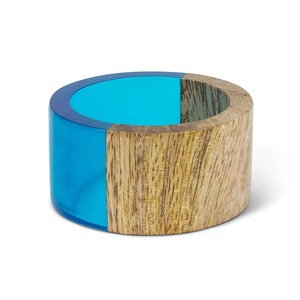 Servilletero de Lujo Hecho a Mano con Madera Natural e Incrustaciones de Resina Turquesa, Anillos para Servilletas Sofisticados con Diseño Geométrico y Técnicas Mixtas - Product Image 2