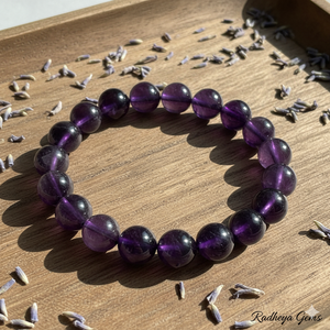 Handmade AAA Amethyst Round Bead <b>Bracelet</b> – Polished Gemstone Stretch <b>Bracelet</b> for Men & Women - Product Image 3