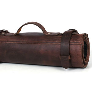 Nouvel Arrivage – Ensemble de Couteaux de Cuisine en Cuir Véritable Marron Foncé, Organisateur de Couverts Enroulable, Outil de Chef, Logo Personnalisé LKR-0338 - Product Image 1