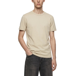 T-shirt en coton uni beige à col rond coupe classique pour homme, basique décontracté à manches courtes, vente en gros, t-shirt vierge - Product Image 2