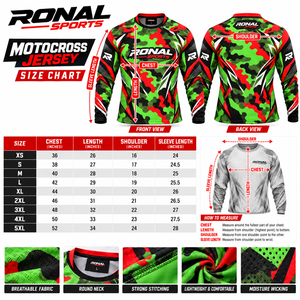 Maillot de motocross à manches longues pour homme RONAL SPORTS, camouflage vert rouge noir, séchage rapide, manches longues, chemise de course pour adulte, moto - Product Image 6