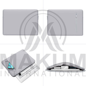 Gray PU Leather <b>Laptop</b> <b>Sleeve</b> with Zippered Card Pocket for Portable Protection <b>Laptop</b> cover - Product Image 5