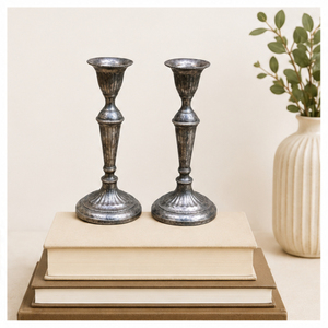 Antique <b>Silver</b> Finish Metal Taper Candle Holders Set Vintage Elegant <b>Candlestick</b> Stand for Wedding Table Centerpiece - Product Image 3