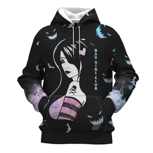 Sweat à capuche oversize unisexe noir à imprimé chauve-souris gothique, respirant, tricoté, streetwear d'automne - Product Image 3
