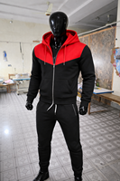 Ensemble de survêtement pour homme imprimé sur mesure, rouge et noir contrasté, sweat à capuche en polaire et pantalon de jogging, tenue de sport, entraînement physique, course à pied