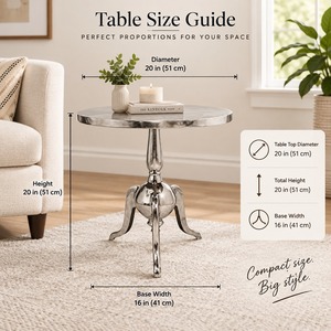 Table d'appoint ronde en argent poli haut de gamme, table d'appoint en métal design à trois pieds, table d'appoint de luxe avec base sphérique en aluminium - Product Image 2