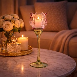 Stylish Glass Flower Candle Holder Decorative <b>Table</b> Centerpiece Perfect For Living Room Decor Events And Celebrations - Product Image 5