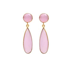 ต่างหูทรงหยดน้ำประดับพลอยแคลเซโดนีสีชมพูทันสมัย ชุบทองคำเวอร์เมล ของขวัญสำหรับงานหมั้น ผลิตโดยผู้ผลิตต่างหู - Product Image 1