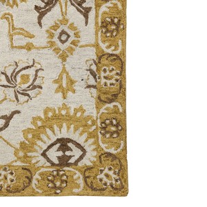 Tapis en laine tufté à la main à motifs floraux, jaune moutarde et ivoire avec accents marron, support en coton pour intérieurs traditionnels - Product Image 4