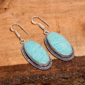 ต่างหูทรงรีอะเมโซไนต์ธรรมชาติเงินออกซิไดซ์สไตล์วินเทจเงินแท้ 925 เครื่องประดับโบฮีเมียนทำมือ ของขวัญสำหรับเธอ - Product Image 5