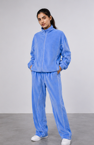 Unisex Premium Velvet Tracksuit Set | Oversized Full <b>Zip</b> Jacket & Wide Leg Sweatpants | Custom Streetwear Velour Tracksuit - Product Image 2