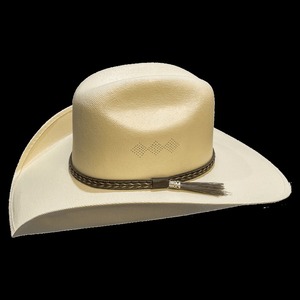 Sombrero Vaquero Occidental de Paja Color Marfil Desert Crown con Banda Trenzada y Detalle de Borlas, Sombrero de Vaquero de Ala Ancha de Lujo para Hombre y Mujer - Product Image 1