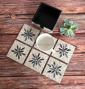 Ensemble de thé et café en nacre pour cadeaux sous-verres en noyer élégants personnalisés sous-verres en nacre incrustés pour la maison moderne - Product Image 2