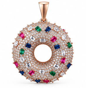 Collar con colgante de donut chapado en oro rosa, circonita cúbica, joyería de latón estilo Hip Hop para regalo de fiesta - Product Image 3