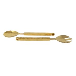 Ensemble exclusif de cuillères et fourchettes à salade en métal avec manche carré martelé pour la maison et les hôtels – Services à salade dorés - Product Image 2
