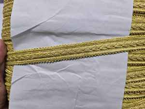 Cinta de encaje francés de poliéster metálico con lentejuelas, 18 mm de ancho, hecha a mano, estilo empresarial, elástica, con forma de onda en S, dorada, antiestática, para danza. - Product Image 3