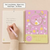 Carnet à spirale floral, reliure métallique durable, couverture rigide, 60 feuilles, couverture joyeuse pour l'école, le bureau et la prise de notes