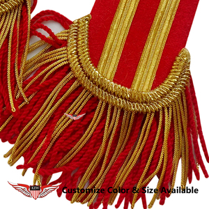 KEW - Elegante Epaulette de Tela Roja con Trenzas Doradas y Flecos Rojos, Accesorio Decorativo de Lujo - Product Image 2