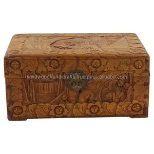 顶级手工雕刻木盒首饰盒收纳器木质礼品创意存放珠宝硬币