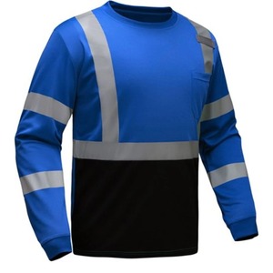 Chemise de travail haute visibilité à col rond et manches longues avec bande réfléchissante et design multi-poches, chemise de travail pratique haute visibilité pour hommes - Product Image 1