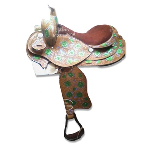 Vente en gros de selles Western haut de gamme en cuir véritable avec siège en daim, accessoires d'équitation confortables - Product Image 2