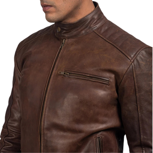 Chaqueta de Cuero Marrón Personalizada para Hombre, Estilo Café Racer, Chaqueta de Motero Vintage Premium, Fabricante de Ropa de Marca Privada OEM, Proveedor Mayorista - Product Image 1