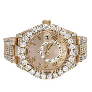 Elegant <b>Diamond</b> <b>Watch</b> with Stainless Steel Case ETA Movement Day/Date Display Genuine Strap Premium Prices From India - Product Image 1