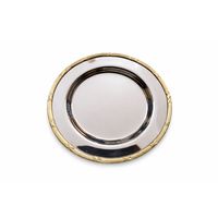Assiette de service de luxe en acier inoxydable avec bordure dorée, finition polie, pour événements, mariages, hôtels, personnalisation