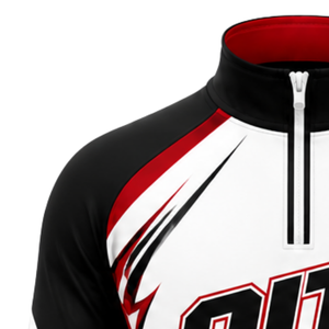 Camiseta Deportiva Negra, Roja y Blanca con Cierre de Cremallera, Manga Larga, para Entrenamiento Atlético, Running, Ropa Deportiva de Equipo, Personalizable - Product Image 3