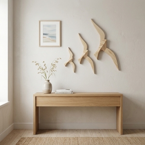 Ensemble de 3 sculptures murales en bois sculpté 3D d'oiseaux, style minimaliste, en forme de mouettes volantes, pour salon et entrée - Product Image 2