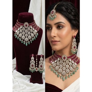 Ensemble collier et boucles d'oreilles vintage en zircon pour femmes, pour mariage, fiançailles, soirée, bijoux plaqués or - Product Image 1