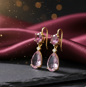 Boucles d'oreilles pendantes en argent sterling 925 plaqué or 18 carats avec améthyste bleue et pierre de poire rose, 4,5 pouces - Product Image 1