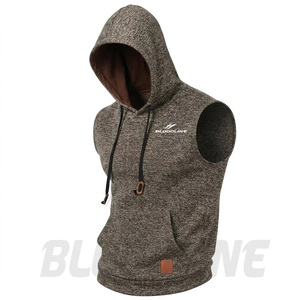 Hoodies Bloodline Gilet à capuche sans manches pour homme, coupe ajustée, respirant, en maille, blanc, avec poche et imprimé frontal, style décontracté d'été - Product Image 6