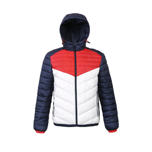 Men's Hooded Puffer <b>Jacket</b> Color Blocking <b>Red</b> White Navy Windproof Winter Sporty Outerwear Regular Fit Zipper Closure - Product Image 1