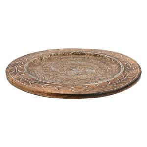 Assiette de présentation rustique en bois festonné 13'' - Assiette de table en bois naturel pour décoration de table de mariage et fournitures de réception hôtelière - Product Image 2